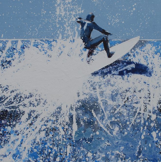 North Cornwall - surfer, offshore spray. Original Donated - Print Available.