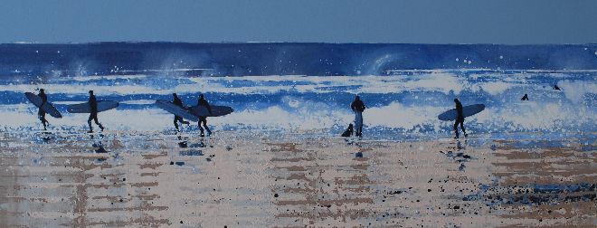 Surfers and Sea Spray, North Cornwall. 